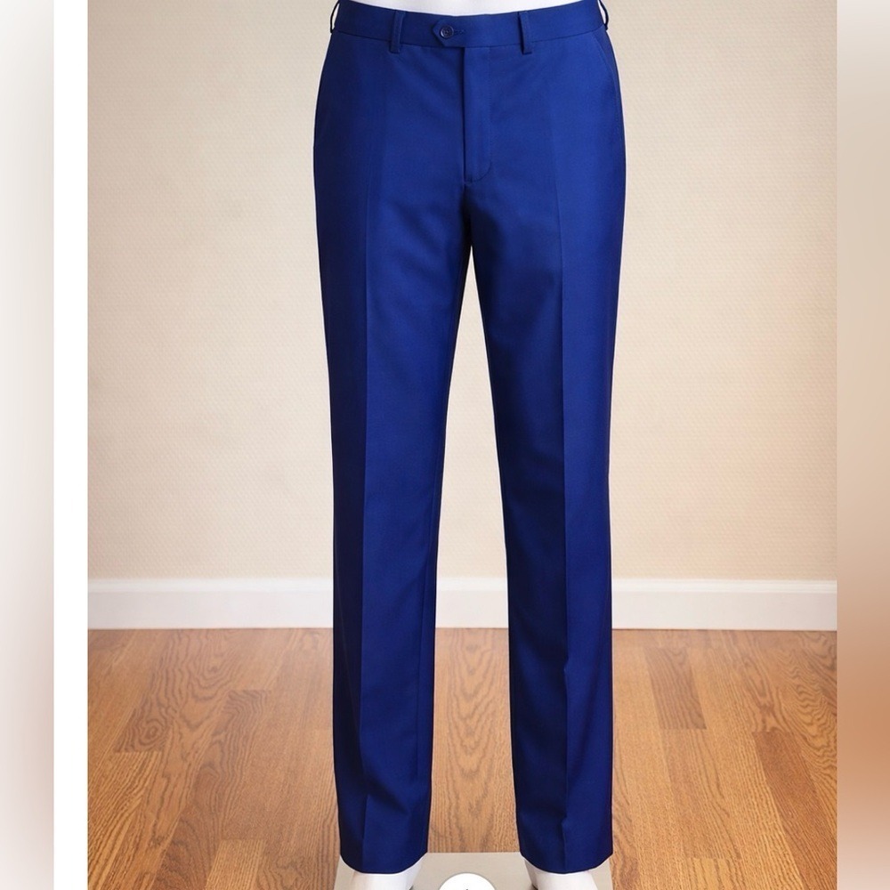 Joseph Abboud JOE Mens 40 Royal Blue 100% Wool Dress Pants Flat Front Unhemmed